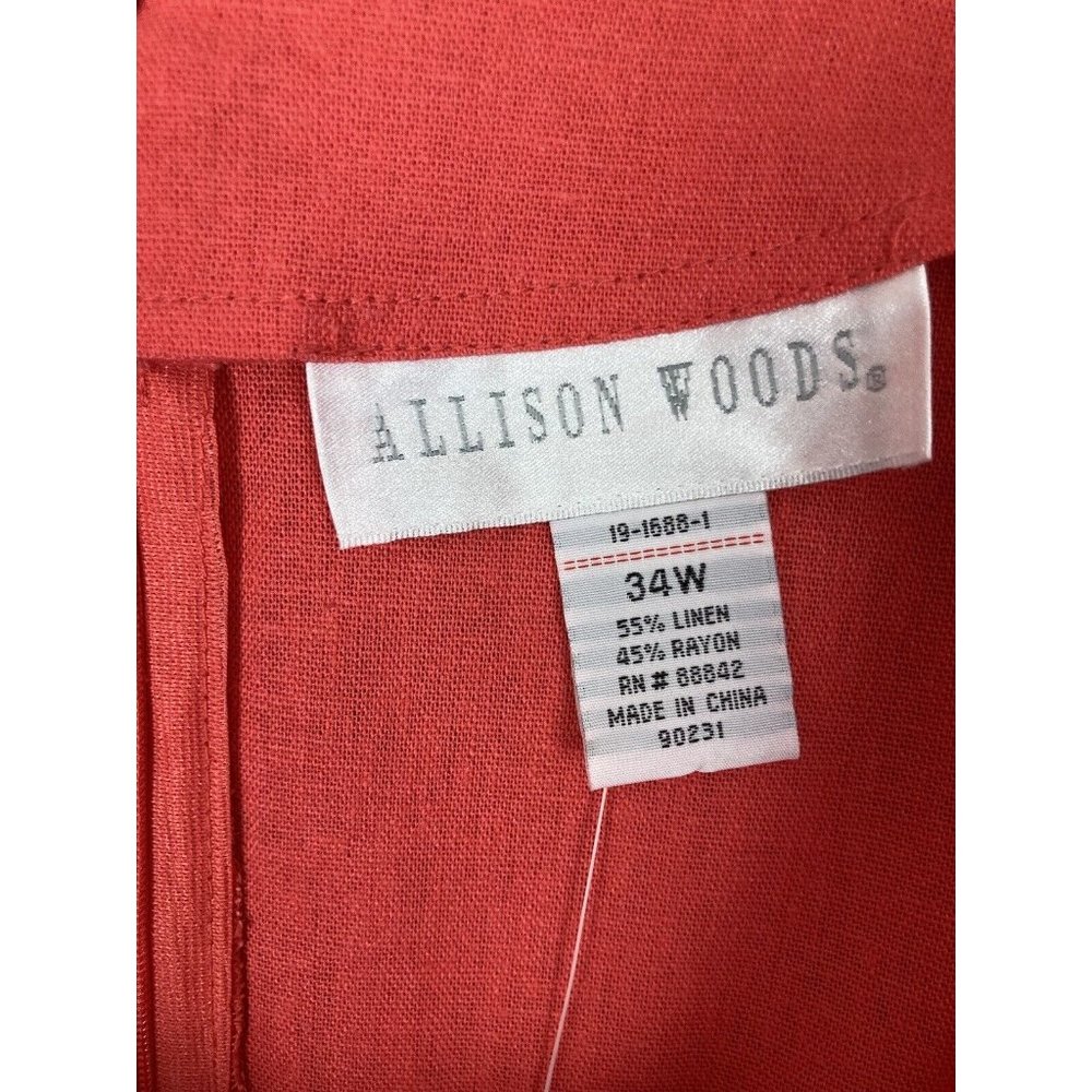 -NWOT Allison Woods Linen Blend Sheath Dress Womens Plus Size 34W Orange Button - Picture 6 of 9
